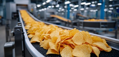 potato chips on a conveyor