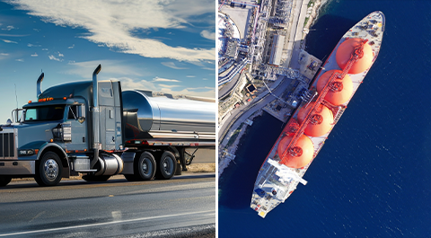 tanker truck and shipping boat