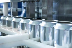 cans on a production line