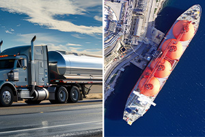 tanker truck and shipping boat