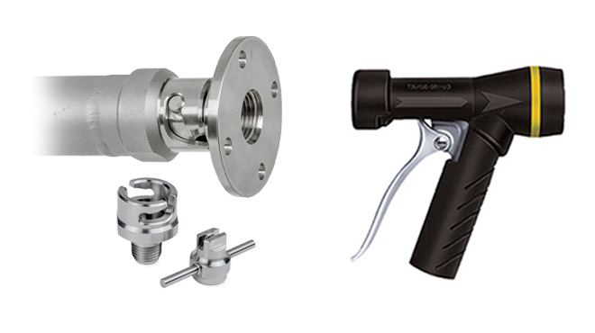 lightning lock manifold and a gunjet spray gun used in the dairy industry