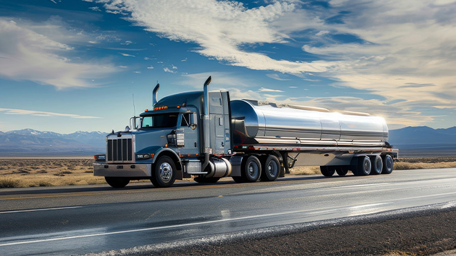tanker truck on open road under clear blue sky