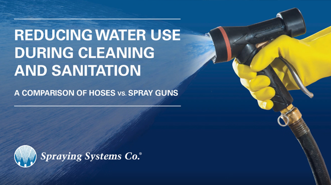 gloved hand holding a spray gun spraying water