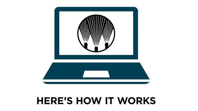 Strichzeichnung eines offenen Laptops mit dem Logo von Spraying Systems Co.