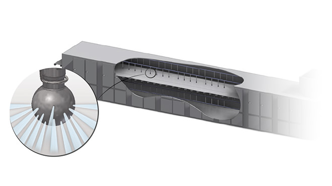 Spray cleaning candy manufacturing conveyor