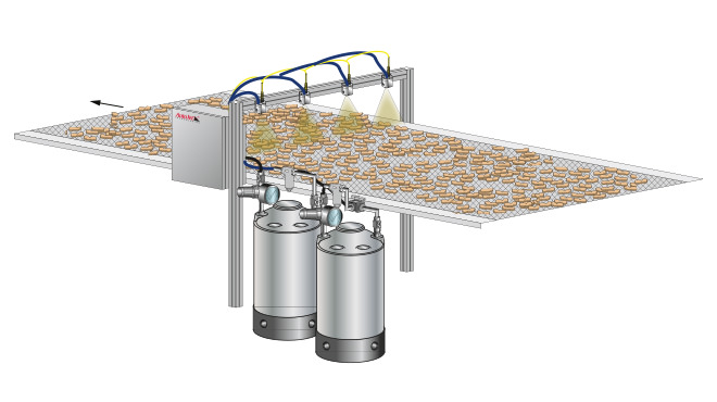 Spraying oil in bakery applications