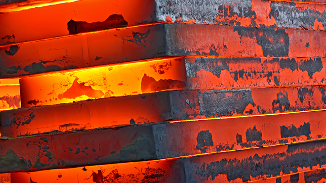stack of red hot steel plates