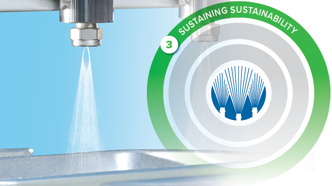 spray nozzle spraying into pan