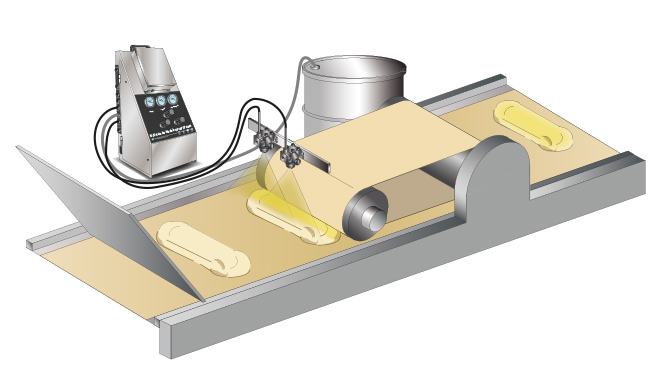 Spraying pizza dough with oil