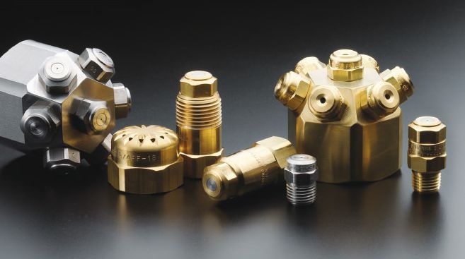 group of fine spray nozzles in brass and stainless steel