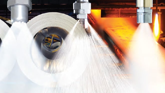 Nozzles spraying steel industry collage