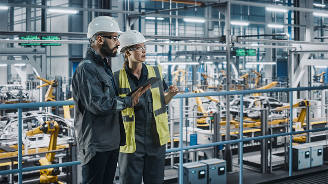 workers in a vehicle manufacturing plant
