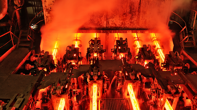 red hot steel bars in factory