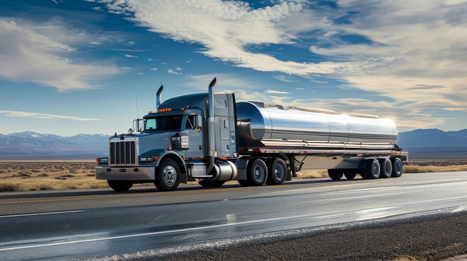 tanker truck on open road under clear blue sky