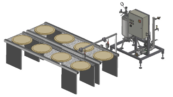 Spraying frozen pizza