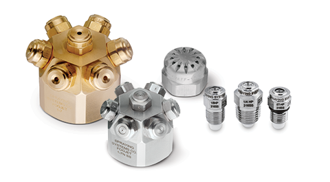 a group of hp fogjet high-pressure hydraulic atomizing nozzles