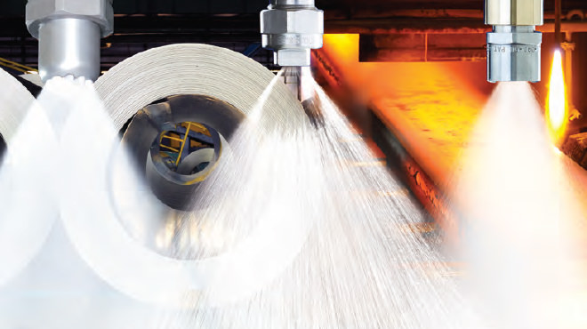 Nozzles spraying steel industry collage