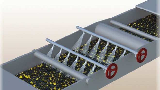 nozzles spraying crushed ore