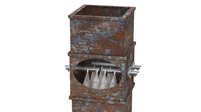 cooling nozzles in a vertical gas thermal oxidizer