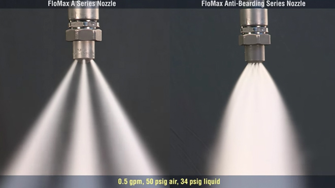 Comparación de boquillas FloMax Estándar vs. Anti-Barrera