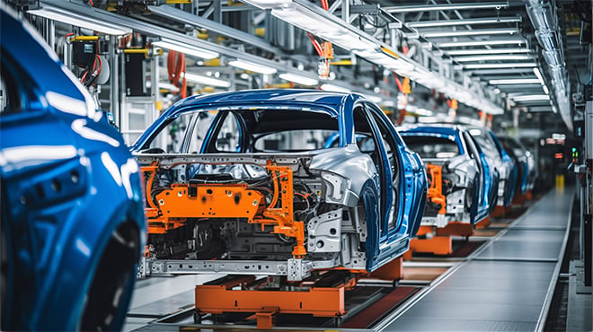 cars on a production line