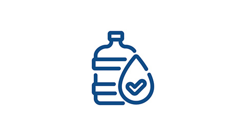 icon of a container with check mark inside water droplet