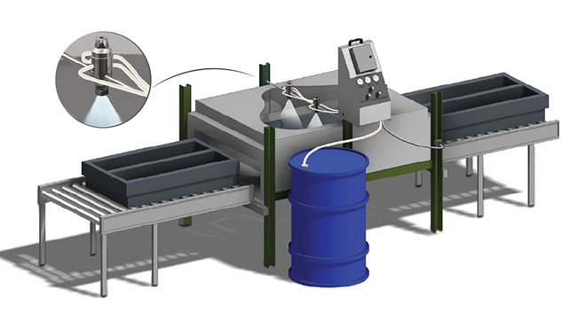 Retaining wall manufacturing release agent spraying