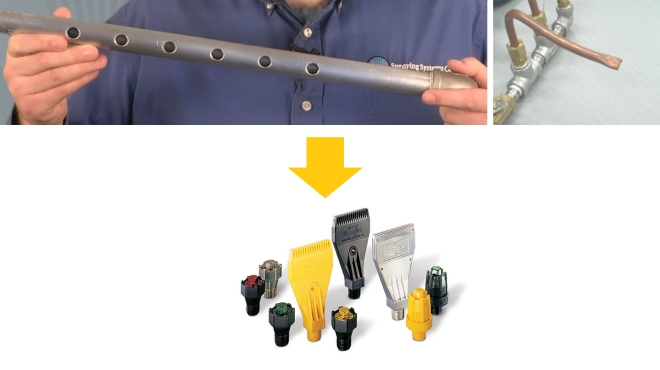 穴あきパイプでのエアブローからエアノズルに変更