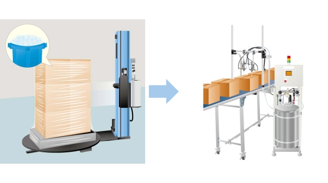 ストレッチフィルムから荷崩れ防止剤塗布への切替