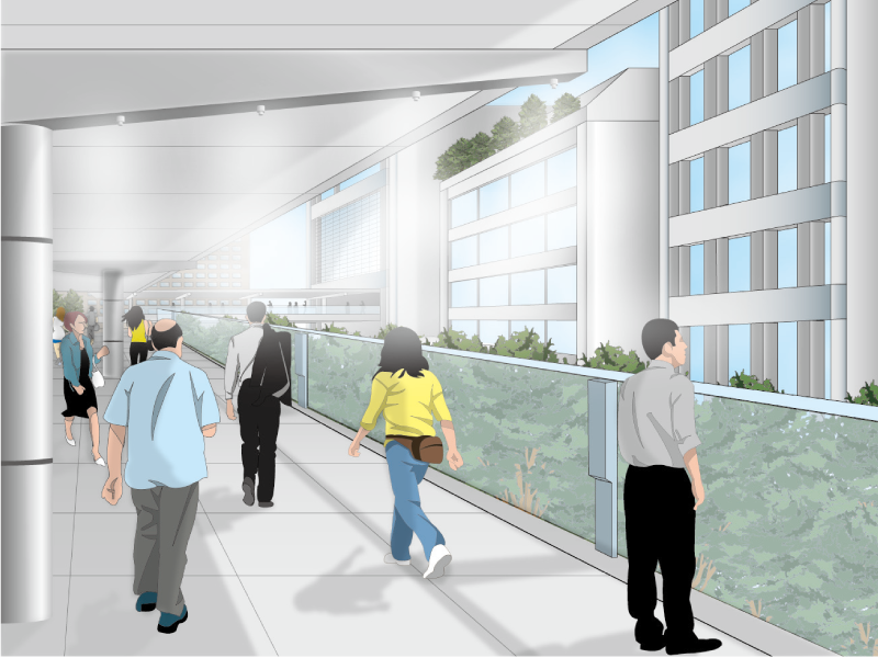 歩道でのミストシャワー