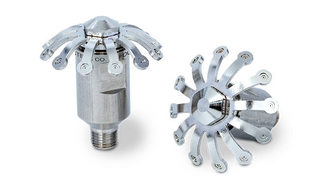 two stainless steel multipoint spray nozzles