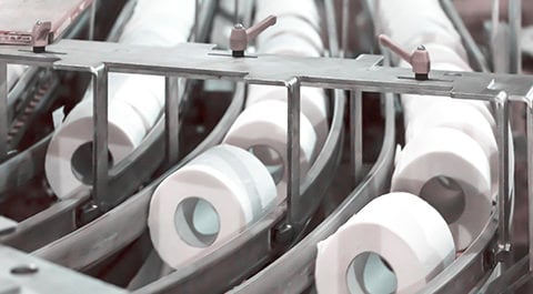 rows of toilet paper at plant