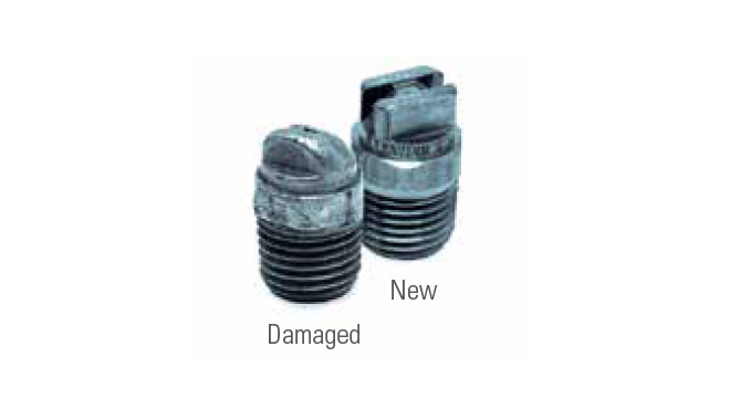 side by side comparison of new versus damaged spray nozzle