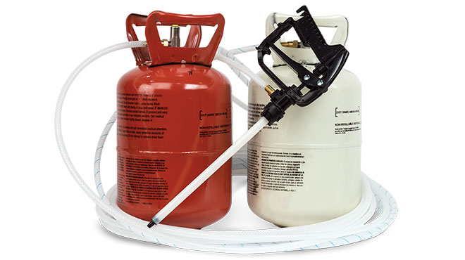 AA2-FoamJet GunJet Spray Gun on hose connected to tanks