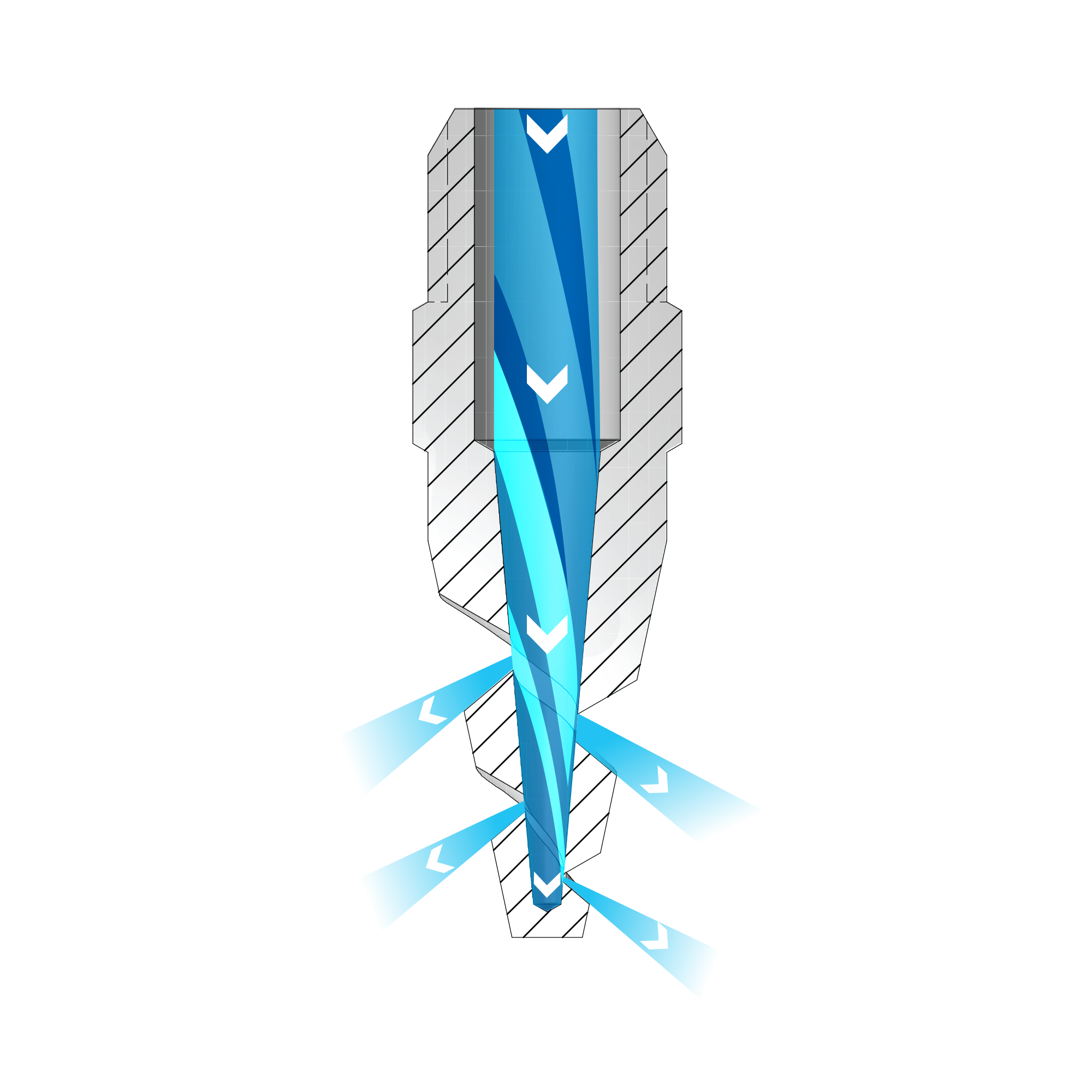Desenho da linha BSJ SpiralJet com fluxo de água