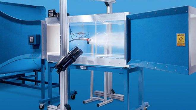 Instalação de pulverização em túnel de vento para testes