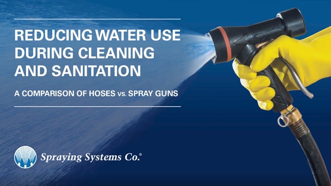gloved hand holding a spray gun spraying water