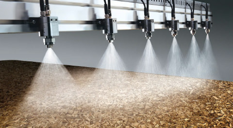 Headers spraying on engineered wood plate