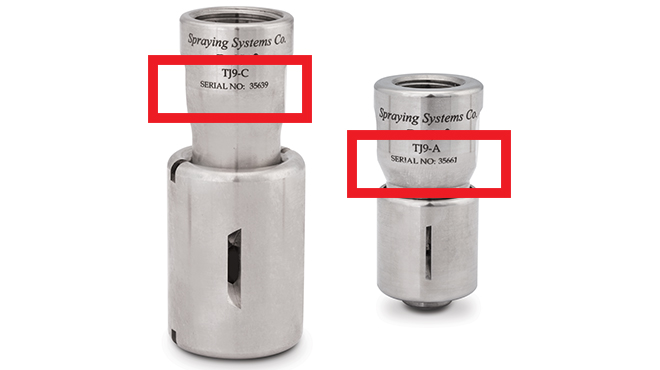 serial number location on tank cleaning nozzles