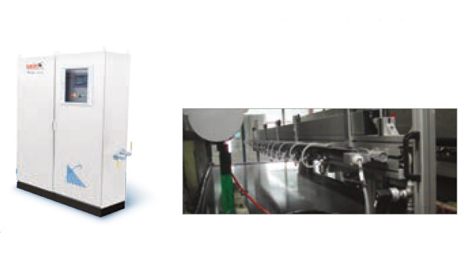 Flat glass manufacturing spray application