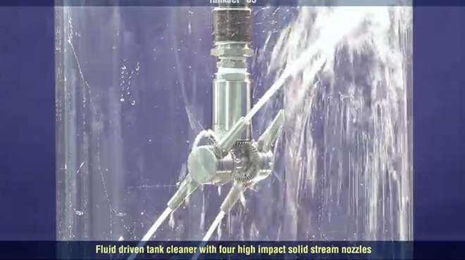 TankJet 65 Fluid Driven Tank Cleaner spraying